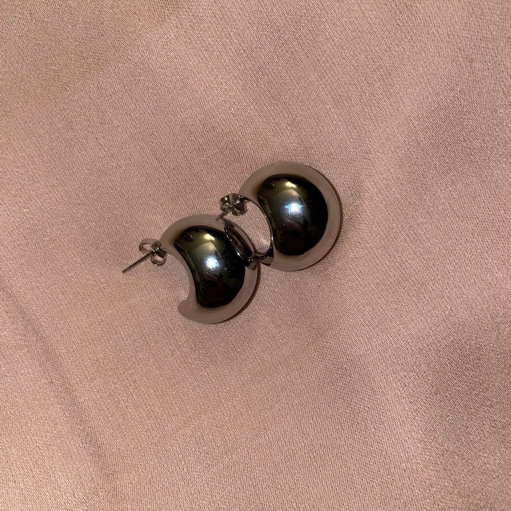 Silver Half-Dome Chunky Crescent Earrings